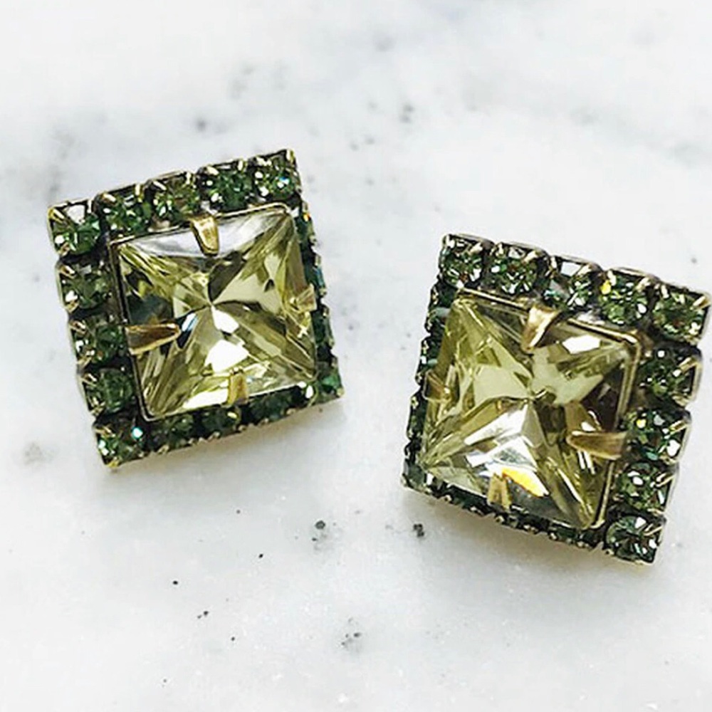 Sorrelli Square Jonquil & Erinite Crystal Earring